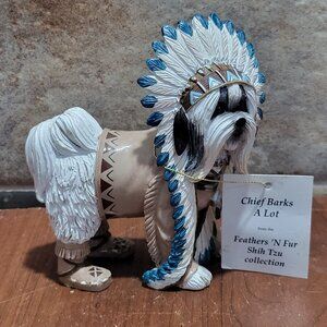 Feathers N Fur Shih Tzu Chief Barks A Lot Handcrafted Figurine Collection